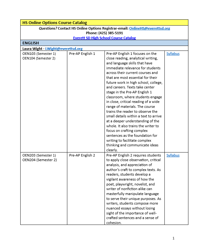 HS Online Option Catalog